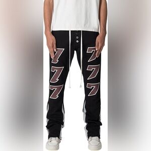 NWT MNML Men’s B589 Flare Fleece Contrast Denim Jeans Black Red Size 32